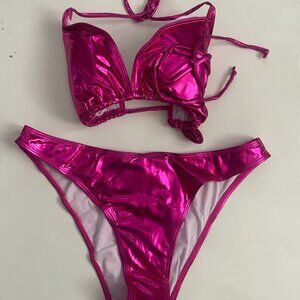 Metallic Hot Pink Rave Bikini Set